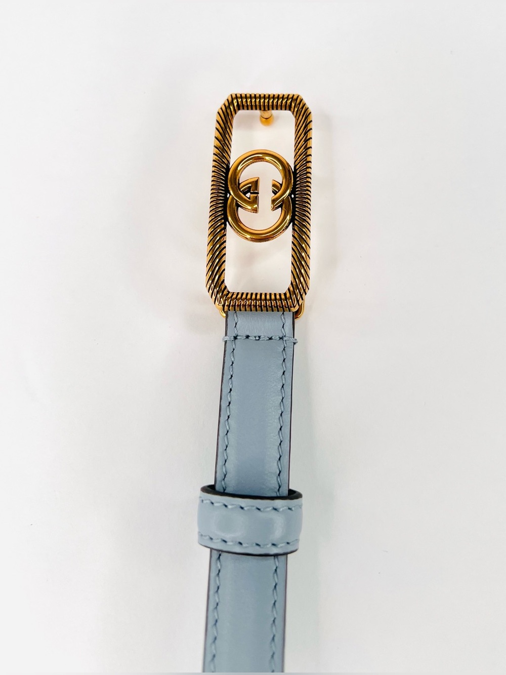 Gucci Skinny Blue Leather Belt With Interlocking G Logo Buckle Size 32 cm - 80" - Picture 9 of 10
